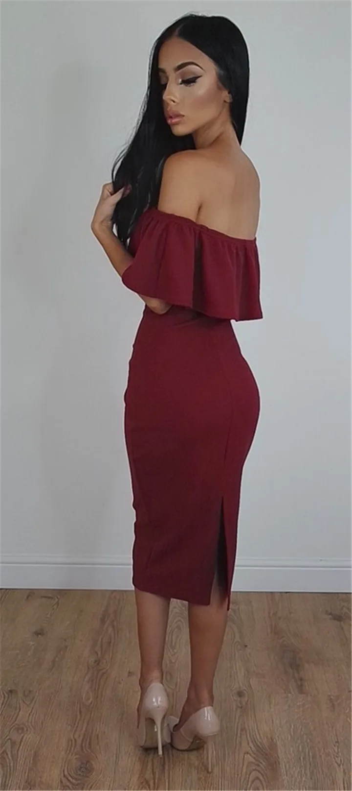 С открытыми плечами летнее платье 2018 Для женщин Сексуальная Bodycon карандаша сзади