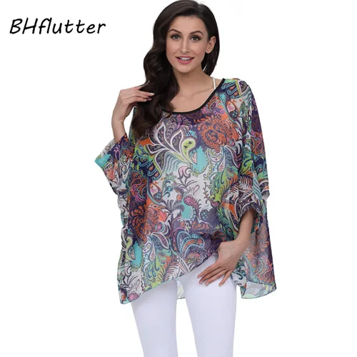 picture color BHflutter пляжное платье в стиле бохо, летучая мышь, цветочный принт, летнее платье, Новое поступление, женские шифоновые платья размера плюс 4XL 5XL 6XL - Цвет: picture color