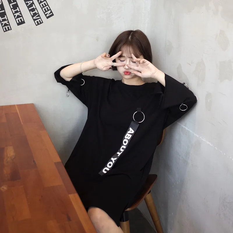 YouGeMan корейская Ulzzang Harajuku ретро лента кольцо Твердые свободные футболки женские повседневные рубашки летние футболки с коротким рукавом Топ