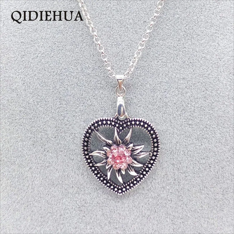 QIDIEHUA Bijoux Collier антикварное серебряное ожерелье Эдельвейс с кулоном для женщин