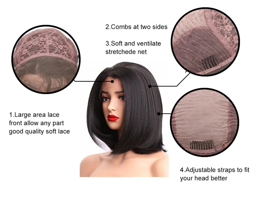 StrongBeauty парики на кружеве для женщин яки прямые волосы черный синтетический кружевной парик Боб