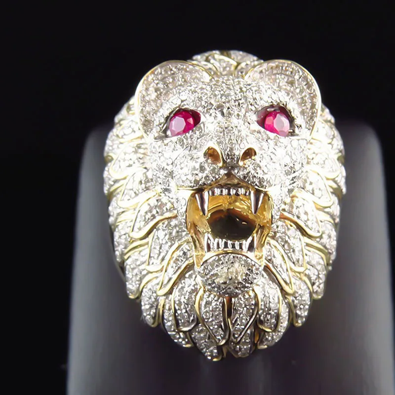 Мужская в стиле "панк" властный Лев головное кольцо готический Iced Out Bling Золотое кольцо на палец мужское ювелирное изделие Anillo Hombre хип-хоп