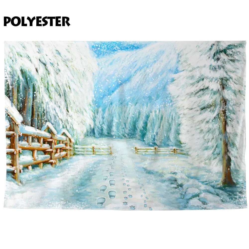 Фон для фотосъемки Allenjoy с изображением зимы снега рождественской деревни леса