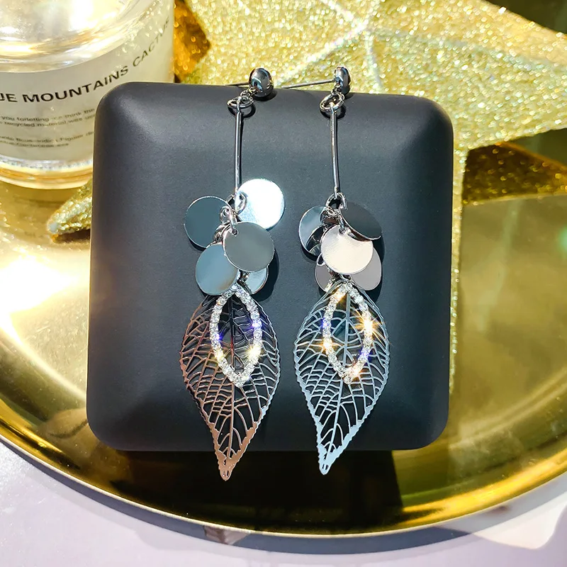 DREJEW золотые серебряные ажурные серьги Стразы с листьями Длинные 925 капли наборы