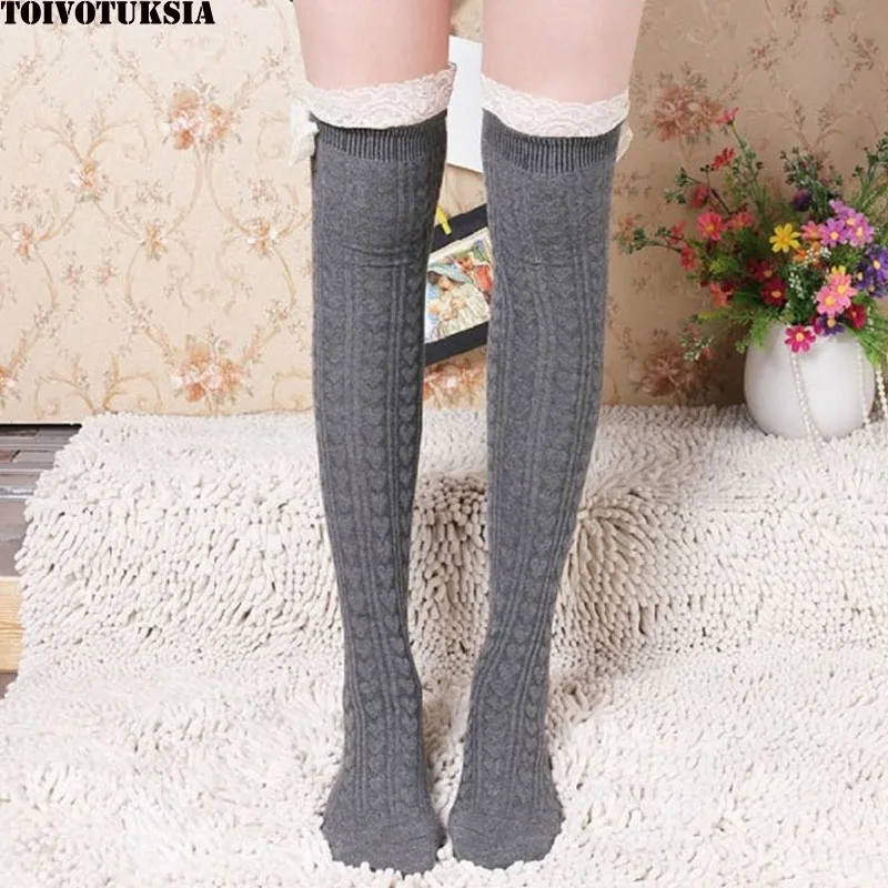 

TOIVOTUKSIA Thigh High Socks with Lace Knee Socks for Womens Lace Boot Socks