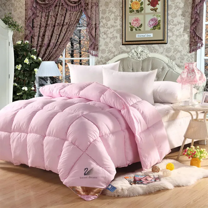 Pink GraspDream белый утиный пух/гусиный пух зимнее одеяло комфортное одеяло пододеяльник с хлопковым покрытием Твин Квин Кинг Размер - Цвет: Pink