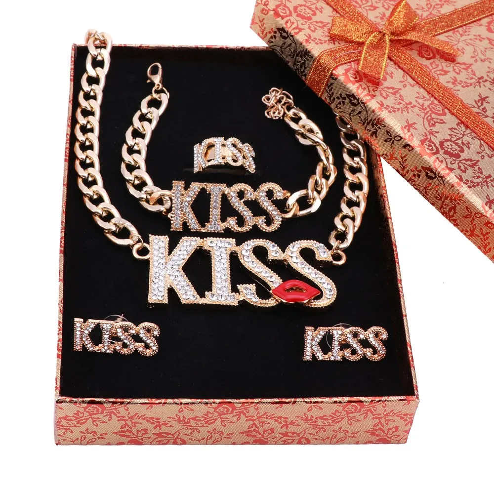 Женский ювелирный набор милый кулон в виде красных губ LOVE/KISS с большими буквами