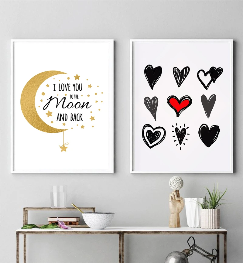

Cute Nursery Wall Art Canvas Painting Love You To The Moon And Back Poster Print Quote Picture for Kids Child Bedroom Home Decor