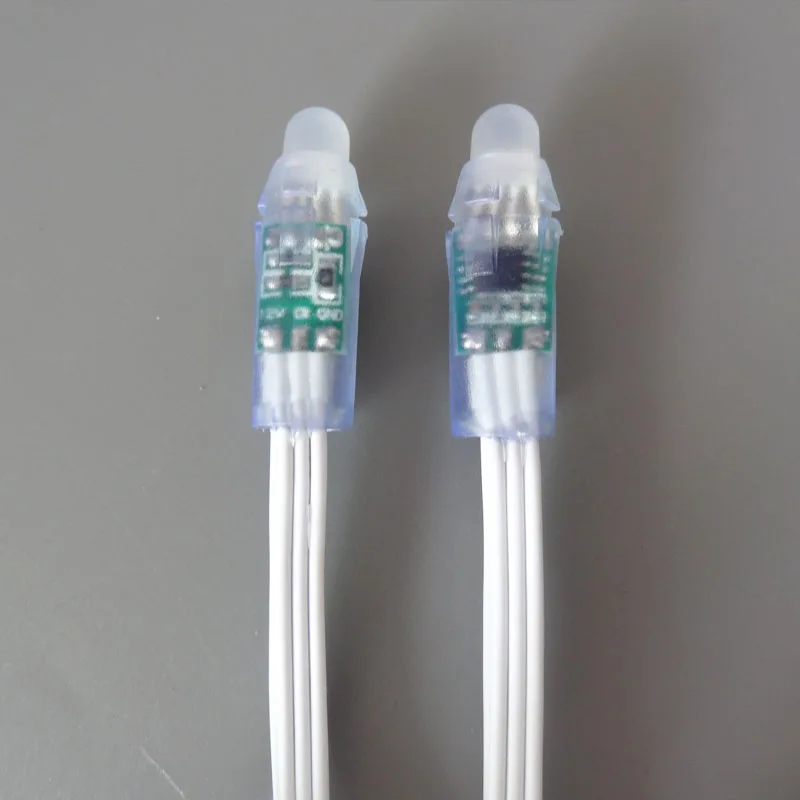 

All WHITE wire(20AWG) addressable DC5V 12mm through hole WS2811 led smart pixel node,IP68 rated;50pcs per strand
