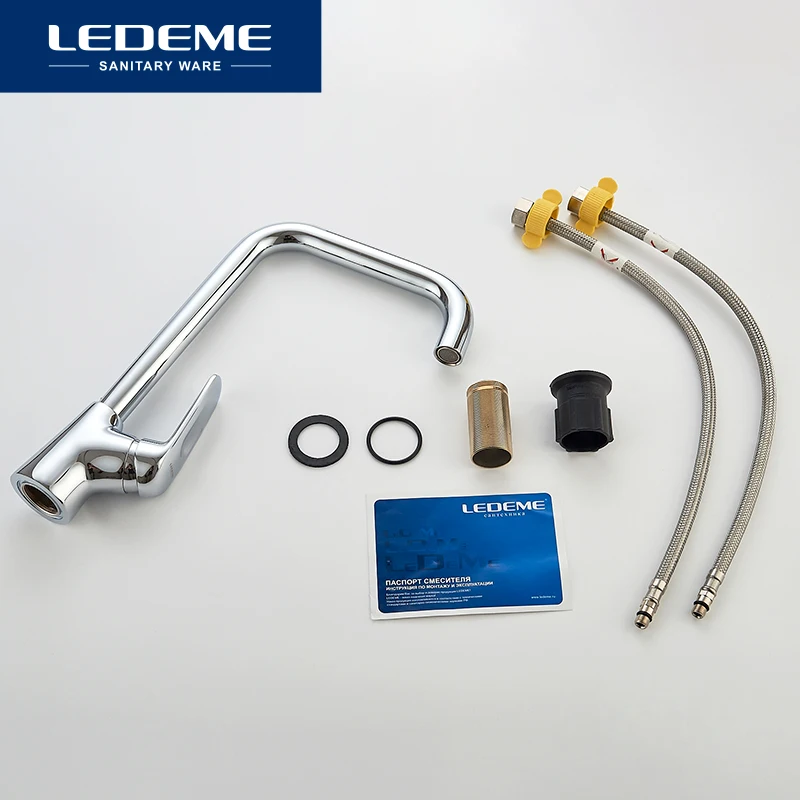 LEDEME Смеситель для кухни высокий с гайкой латунь Цвет: хром L4048
