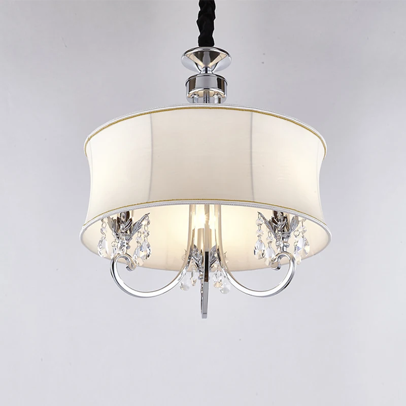 

3 Лампы Кантри стиль Хрустальный подвесной светильник столовая спальня барабан ткань абажур подвесной светильник светильники E14 PL589-3