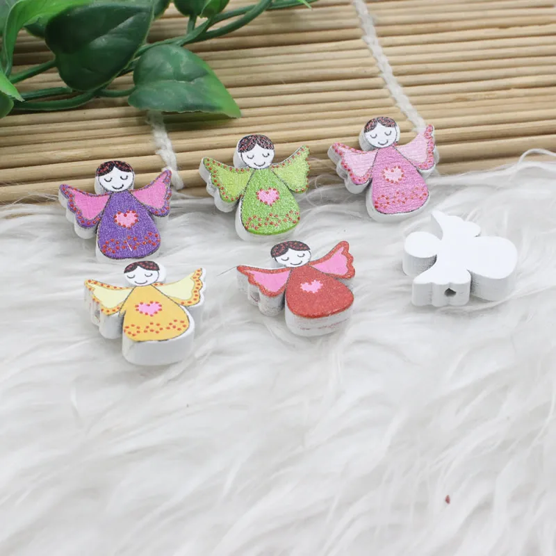 Оптовая продажа 20 шт./лот цветные бусины из дерева в форме ангела без свинца для