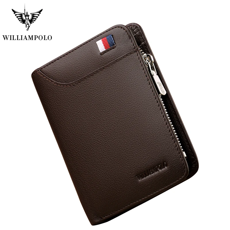 

WilliamPOLO Men Wallet Short Credit Card Holder Genuine Leather Organizer Multi Card Case Coin Cash Purse with Zipper Pocket New