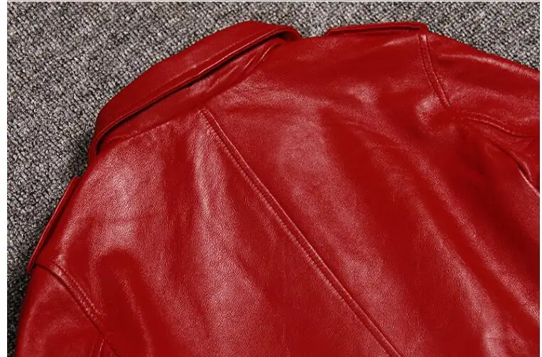 Genuine Leather Jacket Coat Women Real Sheepskin Motorcycle Biker Leather Jacket Slim Fit Female Ladies Outerwear Red Black