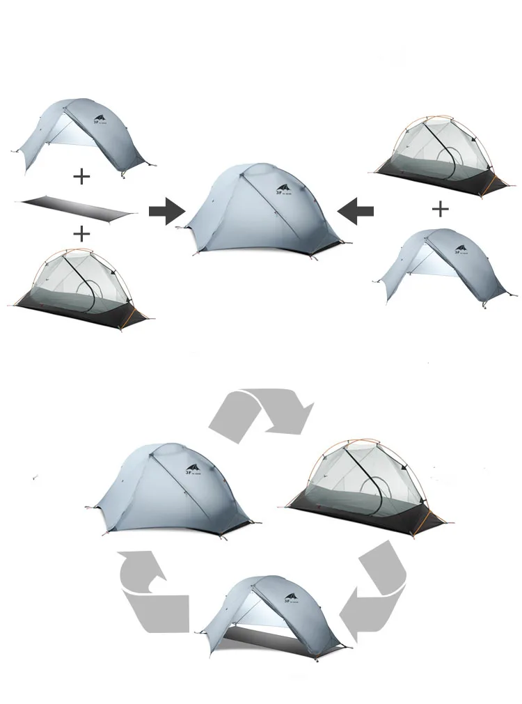 3F UL GEAR Открытый Сверхлегкий Кемпинг палатка 3/4 Сезон 1 один человек профессиональный 15D нейлоновая силиконовая палатка Barracas Para кемпинг