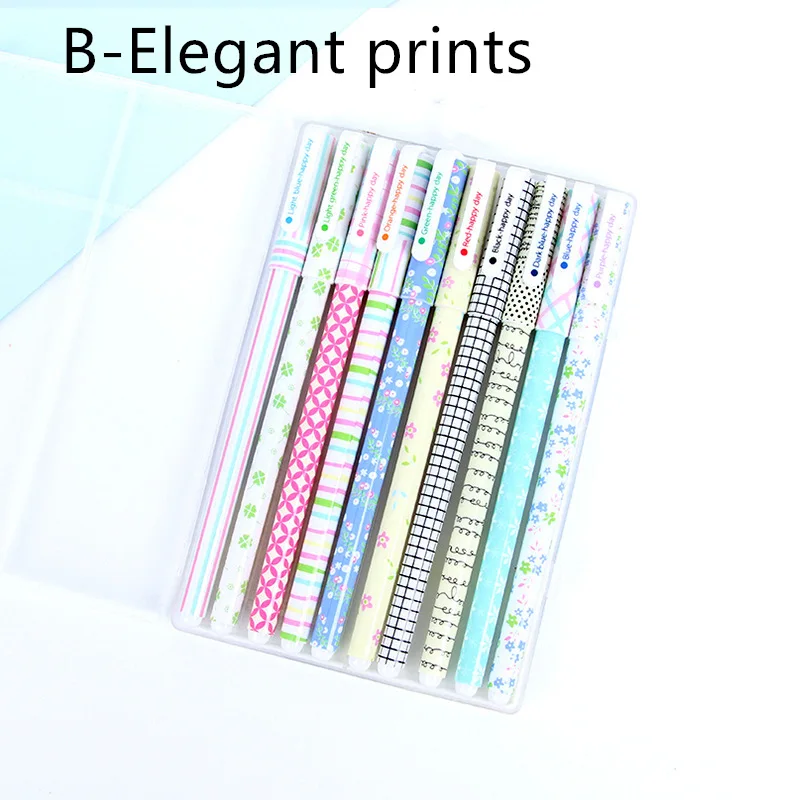 B- Elegant prints 10 шт цветные гелевые ручки набор коробка упаковка мультфильм милые животные звезда Сладкая ручка, канцелярские принадлежности для офиса школьные принадлежности Canetas escolar A6308 - Цвет: B- Elegant prints