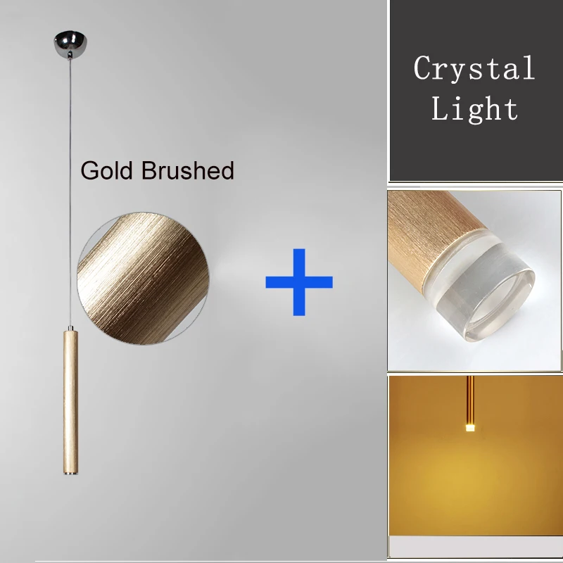 Gold Brushed-Crystal Светодиодный подвесной светильник с длинной трубкой, светильник для кухни, острова, столовой, магазина, бара, украшение, цилиндрическая труба, подвесной светильник, кухонная лампа ZDD0008 - Цвет корпуса: Gold Brushed-Crystal