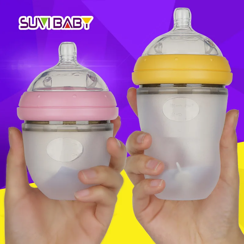 220ml Suvi Baby Silica Gel Big Mouth Milk Feeding Bottle Anti flatulence Extrusion Type with Handle Leakage proof|feeding bottle|milk feeding