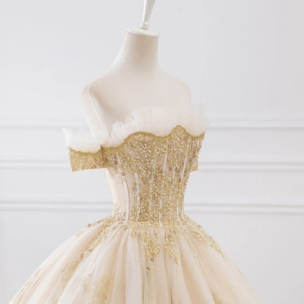 Robe De Mariee Princesse Luxe Off The Shoulder Short Sleeve Beaded Sequins Appliques Luxury Princess Ball Gown Wedding Dress | Свадьбы и