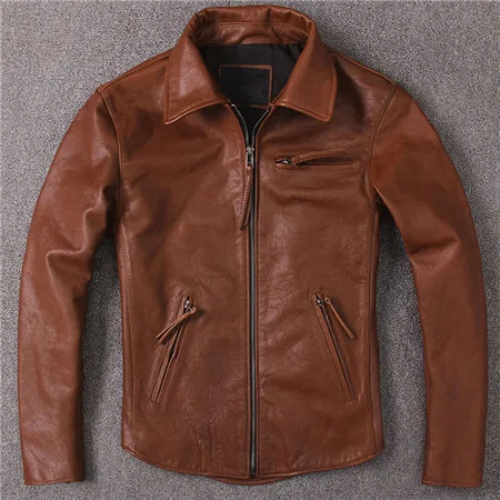 Cowleather Brown Винтажные мужские Куртки из натуральной кожи, брендовые Большие размеры XXXL, куртки и пальто из коровьей кожи, Мужская Уличная одежда в европейском стиле - Цвет: Cowleather Brown