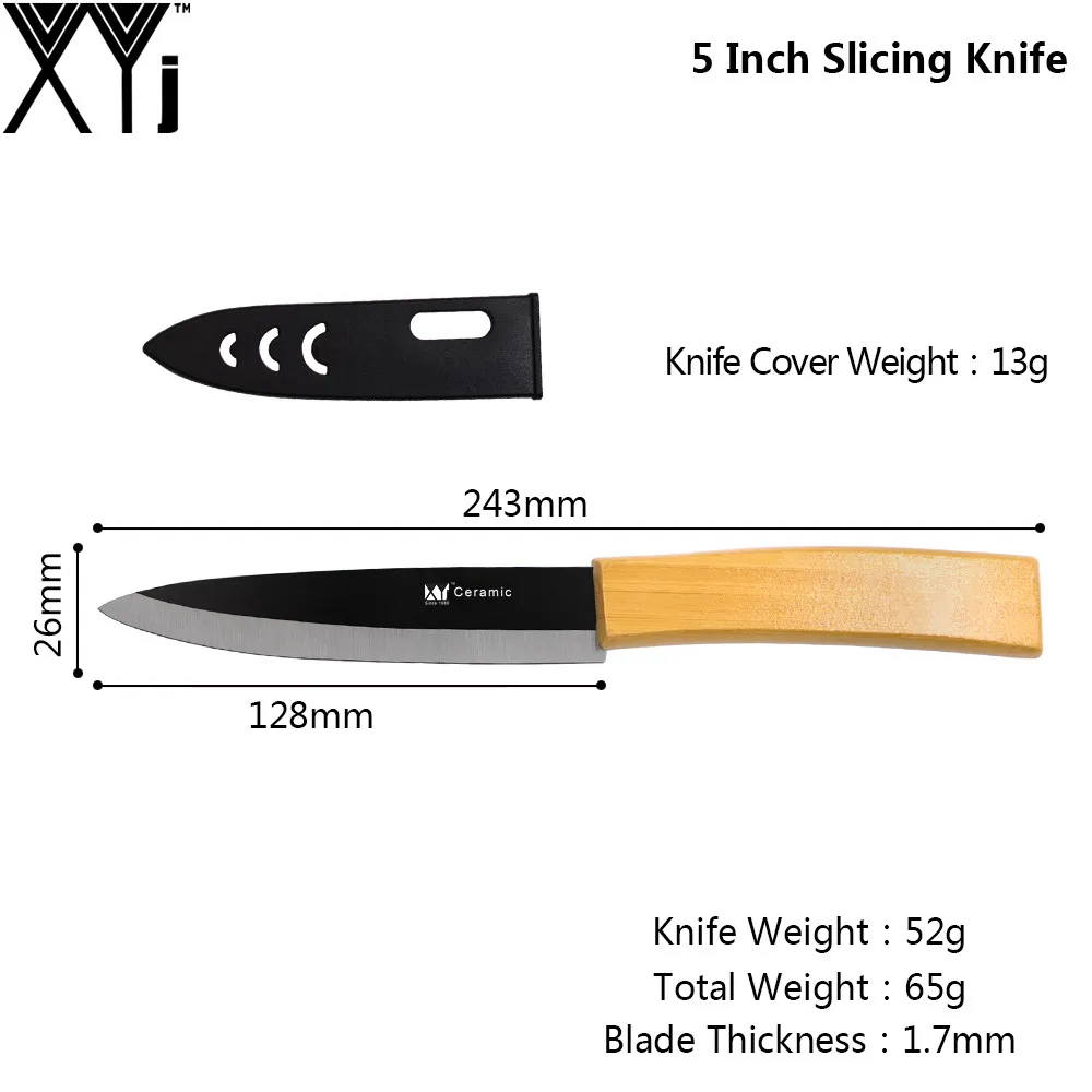 XYj Brand Kitchen Knife Set 3 Inch 4 5 Bamboo Handle Black Blade Ceramic &amp 6&quot Bread Peeler+Holder | Дом и сад
