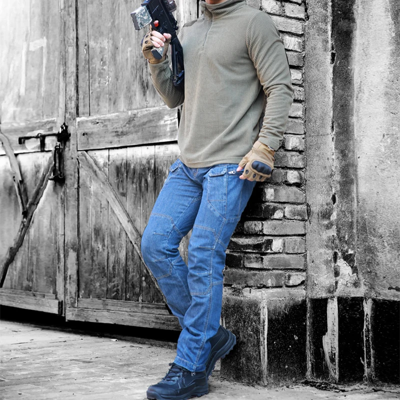 WZJP мужские тактические джинсовые брюки эластичные джинсы удобные длинные с