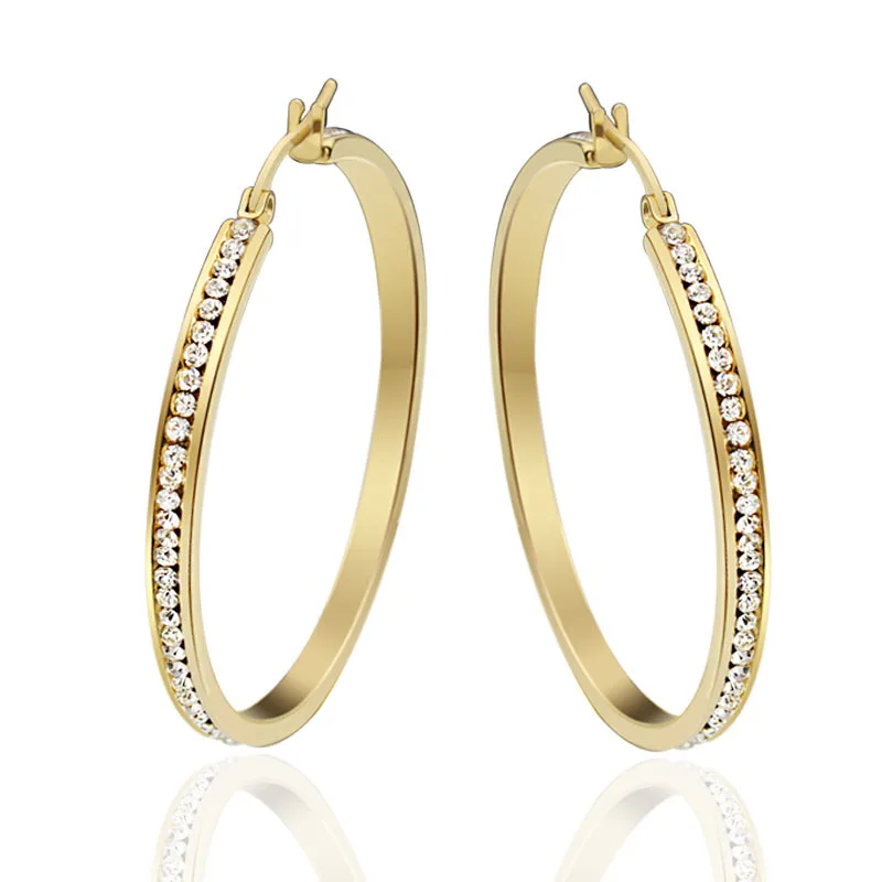 Серьги кольца женские круглые золотистые вечерние кристаллами|gold hoop earrings|hoop earrings