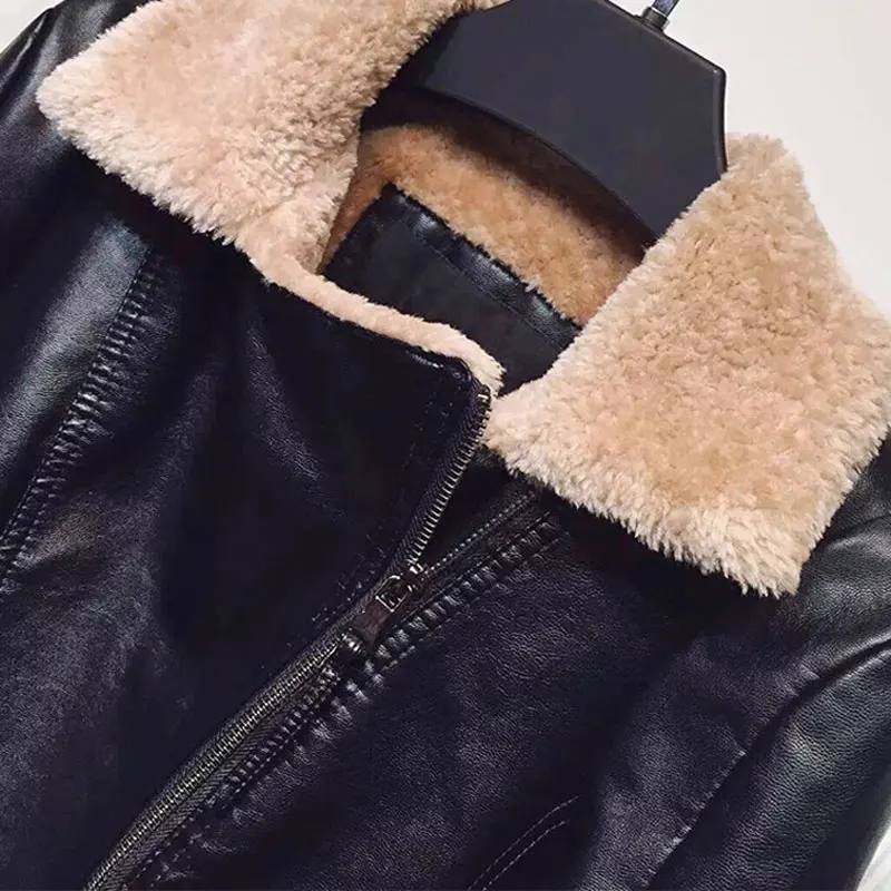 Fitaylor из искусственной кожи шерсти ягнят куртка пальто Для женщин теплая зима