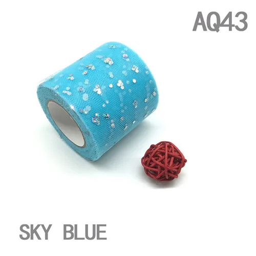 AQ43 SKY BLUE Блестящая блестящая Тюлевая рулон 25 ярдов ширина 6,5 см катушка пачка Свадебная отделка органзы лазерные поделки товары для дня рождения - Цвет: AQ43 SKY BLUE