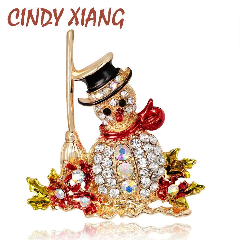 Женская брошь снеговик CINDY XIANG сияющая из цинкового сплава с инкрустацией подарок