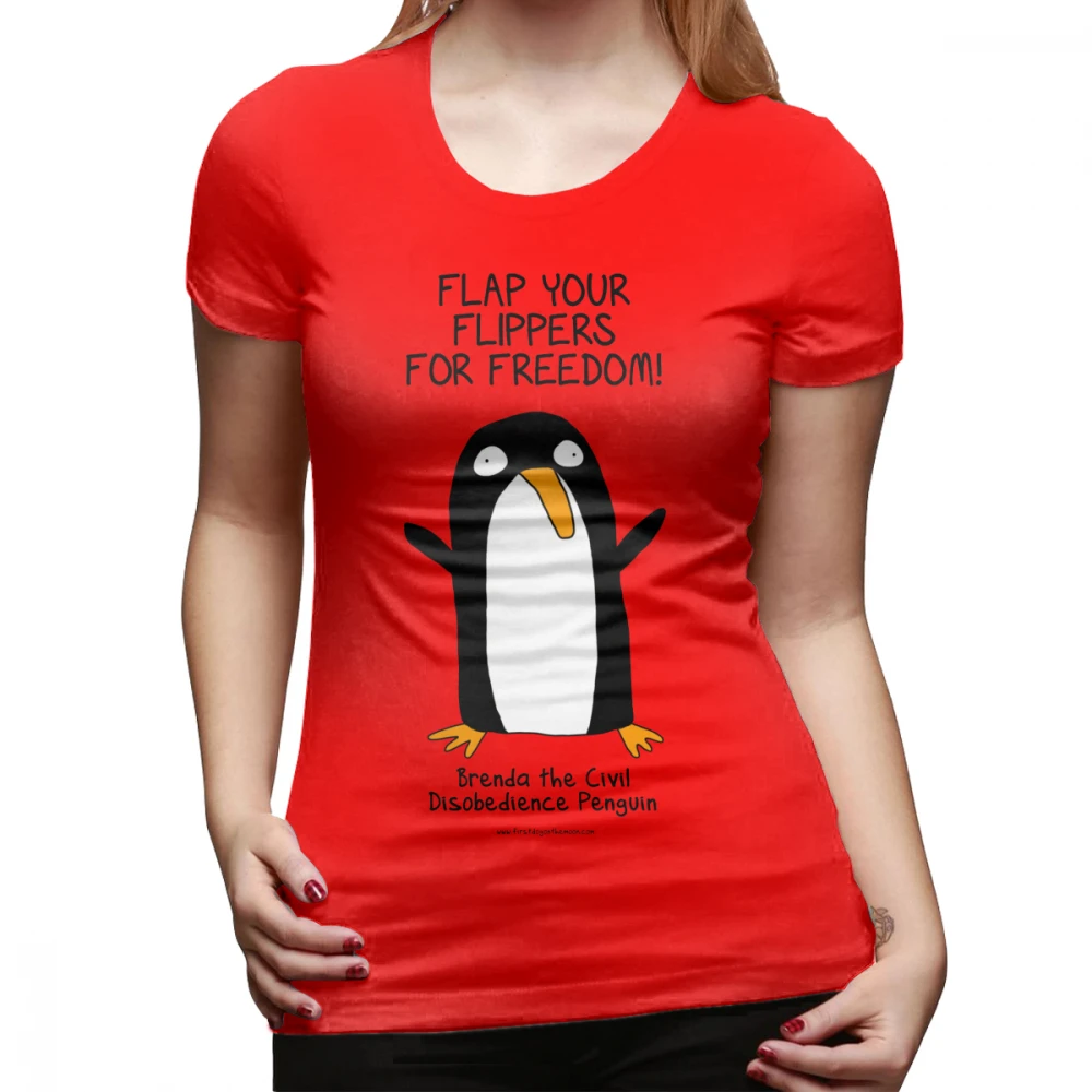 Футболка с изображением пингвина бренда The Civil Disobedience Penguin, модная футболка размера плюс, женская футболка с круглым вырезом, Повседневная красная женская футболка - Цвет: Красный