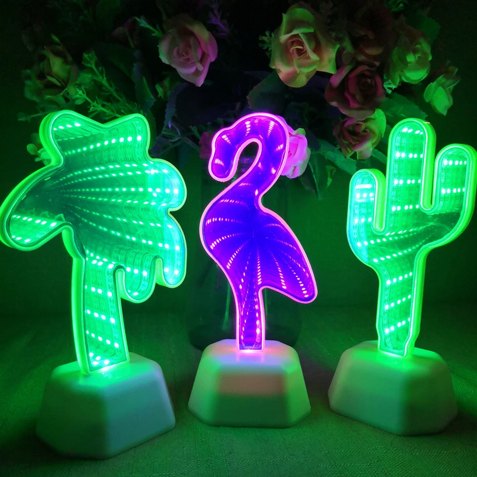 3D туннельные огни Фламинго Единорог в форме сердца Бесконечность Двойное