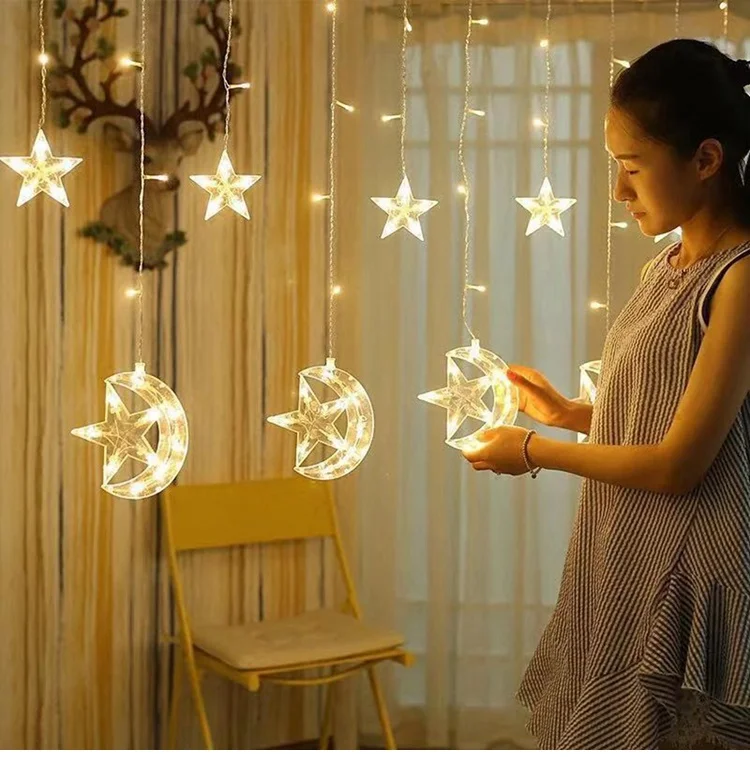 ЕС 220 В Луна Звезда светодиодный свет шнура EID Al Adha DIY вечерние украшения Рамадан креем исламский мусульманский день рождения Поставка Рождество