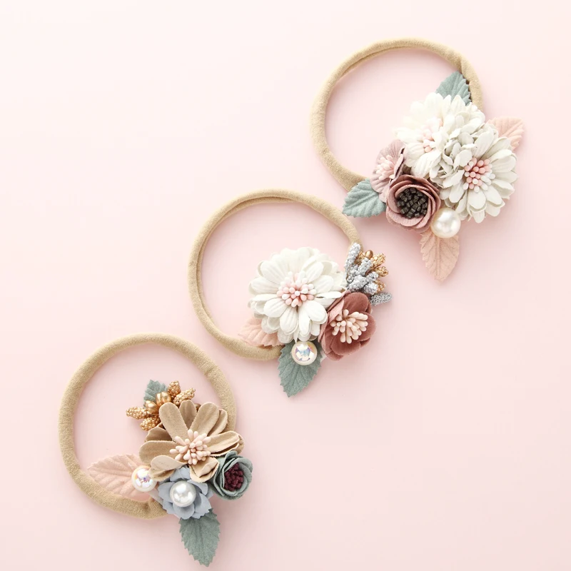 1PC Baby Girl Flower Nylon Headband Soft Stretchy Headbands for Girls Vintage Floral Bows Kids Hair Accessories | Детская одежда и