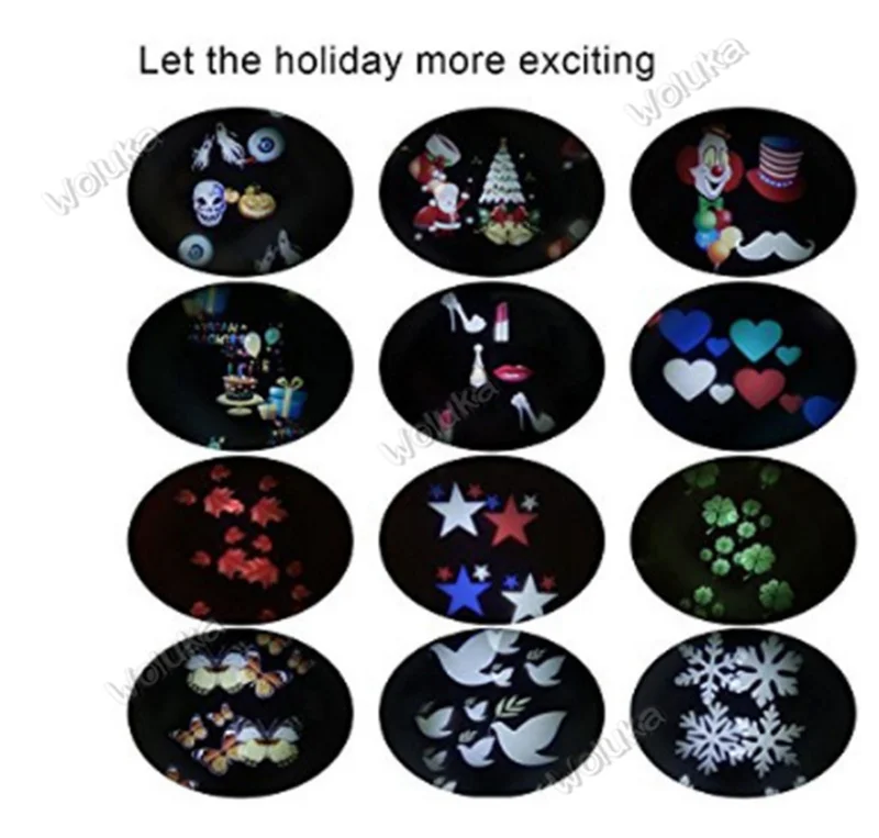 Рождественская светодиодная проекционная лампа с 12 узорами уличная Лазерная CD50