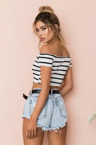 Женская короткая блузка с коротким рукавом и воротником лодочкой|blouse fashion|fashion
