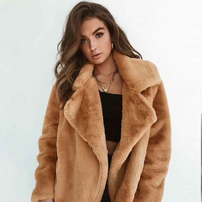AECU Faux Lambswool Oversized Coat Winter Warm Hairly Tops Autumn Outerwear Female Overcoat Womens Coats Women Clothing | Женская одежда