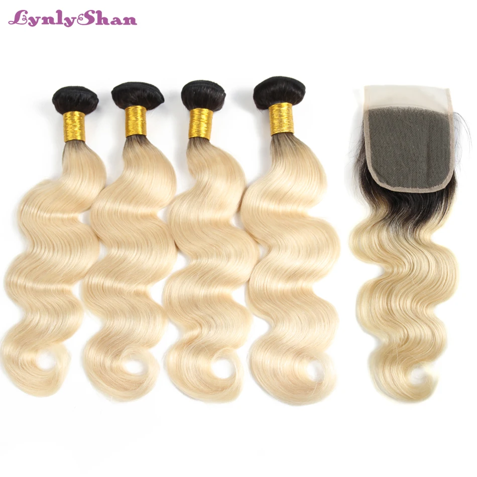 Индийские волосы плетение пучки 2 тона темные корни Омбре светлые 3/4 с закрытием