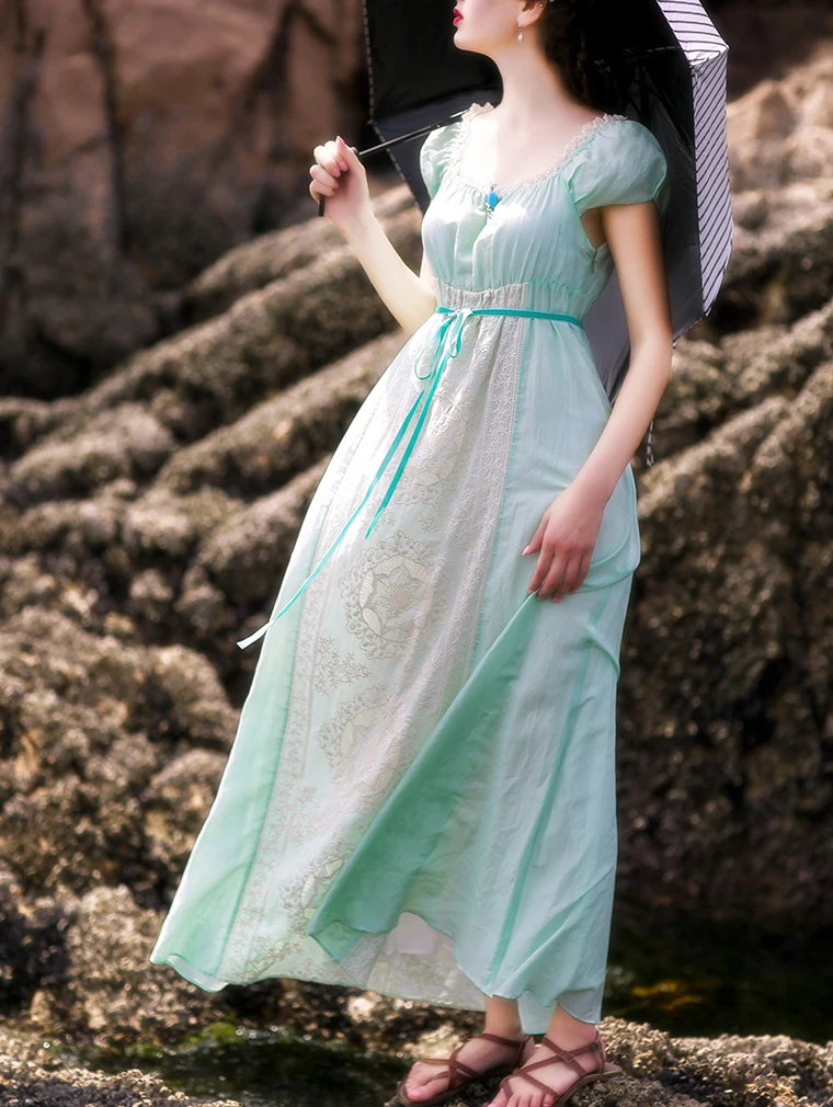 Vestido, женское летнее длинное платье мятно-зеленого цвета, шелковое, хлопковое, винтажное, королевское, элегантное, кружевное, с вышивкой, белое/фиолетовое, vestidos de festa2019
