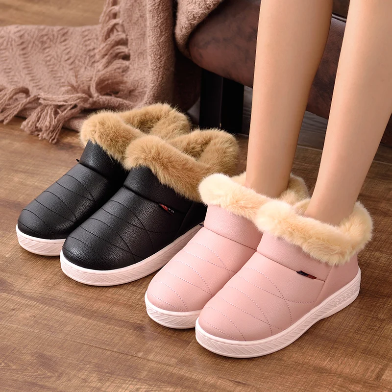 ASIFN Men Slippers with Fur Plush Warm Winter Women Fur Slipper Solid Men Shoes Couple Platform Soft Indoor Fluffy Home Male