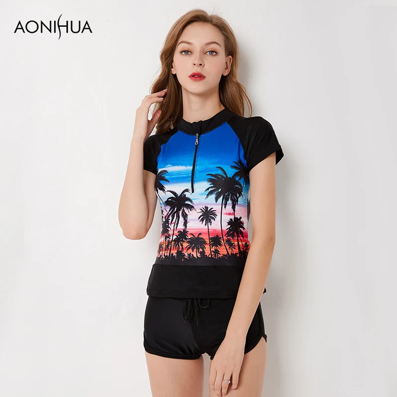 Новый женский купальник AONIHUA костюм для серфинга с коротким рукавом купальный