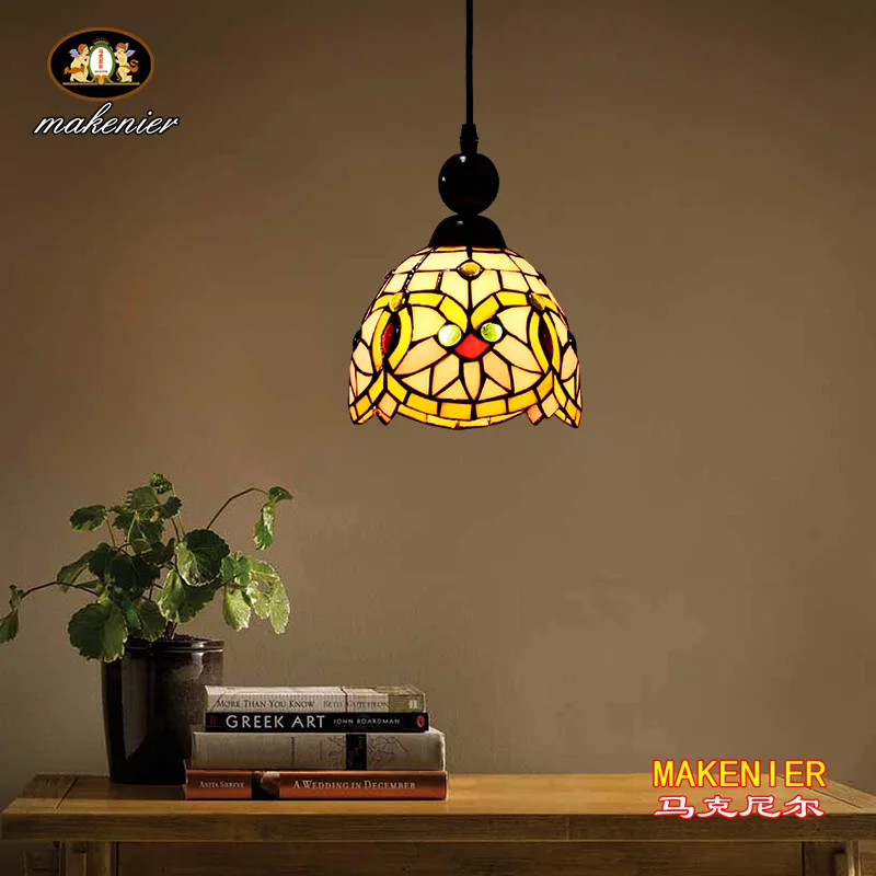 Makenier Тиффани стиль витражи Лотос винтажный маленький подвесной светильник 6 7