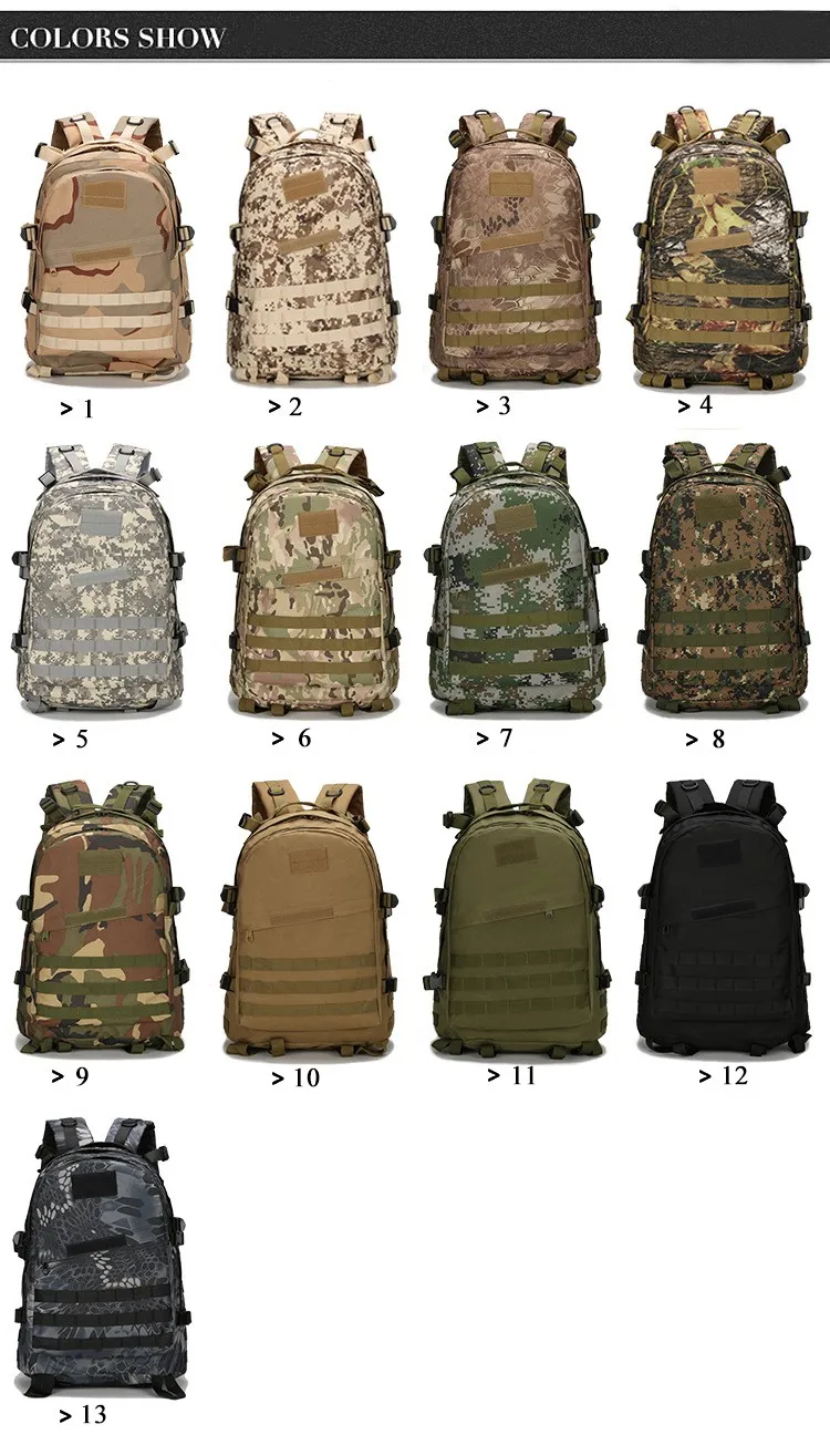 3D 40L военный рюкзак нейлоновый водонепроницаемый штурмовой Molle армейские рюкзаки камуфляжный рюкзак дорожная сумка Mochila