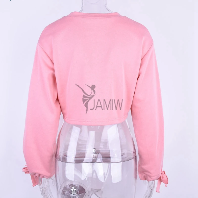 Для женщин негабаритных Толстовки Толстовка Женский розовый укороченный топ 2018