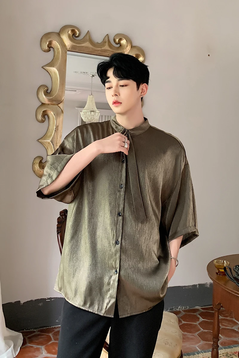 Рубашка с галстуком для мужчин рубашки коротким рукавом мужские повседневные