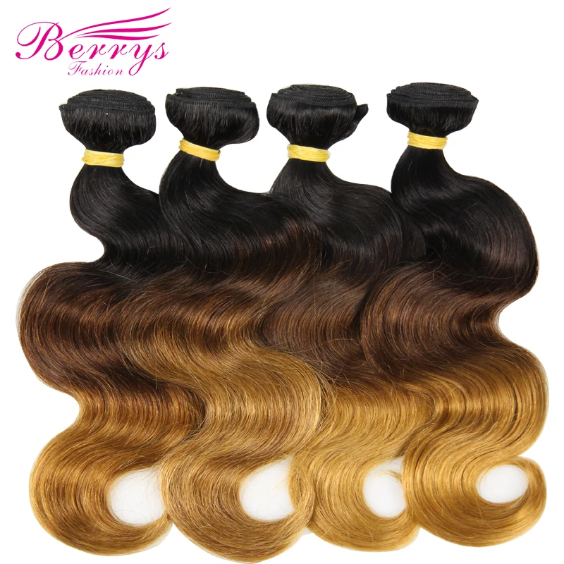 

Berrys Fashion Ombre бразильские волнистые волосы 4 шт./лот 100% человеческие волосы ткачества T1B/4/27 пряди волос Remy удлинители волос пряди сделка