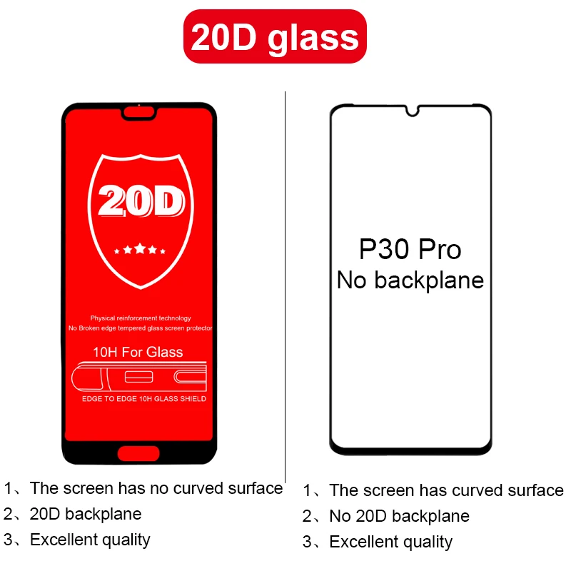 Защитное стекло 20D для huawei P20 Lite P30 Pro mate 10 20 P Smart, защитная пленка для экрана Honor 10 Lite