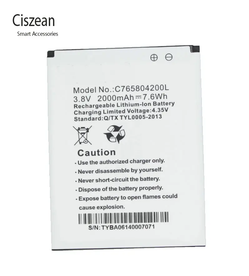 Ciszean 1x3 8 V 2000mAh запасная литий ионная батарея C765804200L для BLU STUDIO 5 0 S II S2 D572 W510U