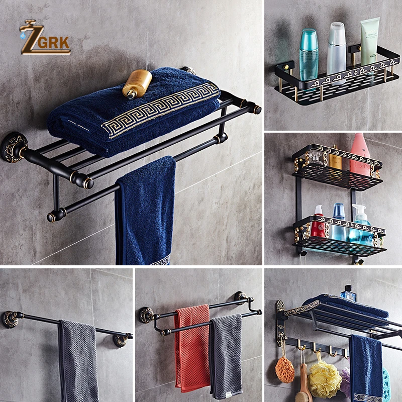 zgrk paper holders euro style bathroom accessory space aluminum black spray paint bath hardware set bathroom fitting towel ring free global shipping