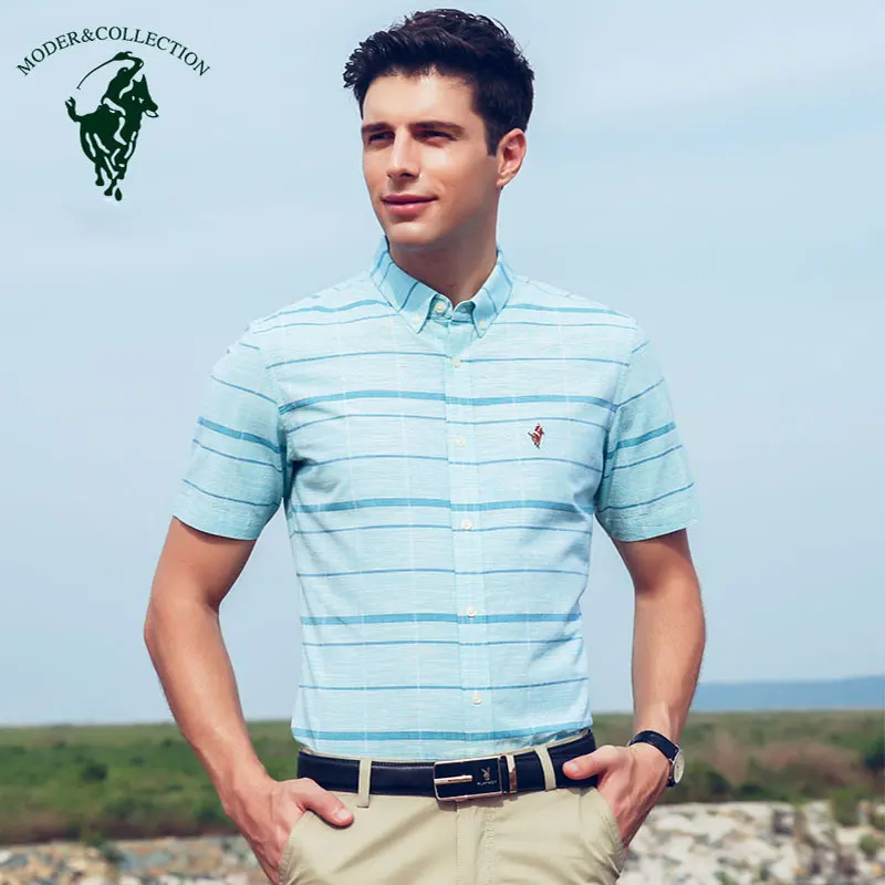 Мужская рубашка с короткими рукавами из 100% хлопка повседневная не железная для